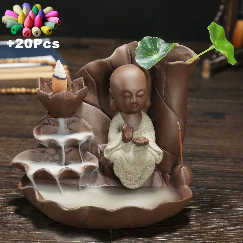 With Cones Purple Sand Handicraft Buddha Backflow Incense Stick Holder Ceramic Censer Tea Pet