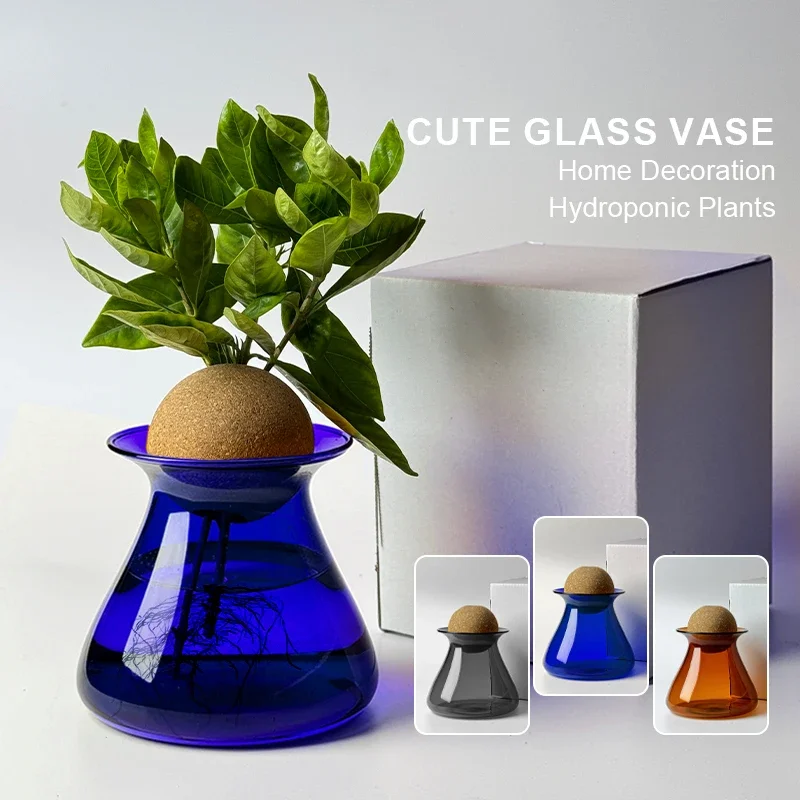 BIYLH Creative Glass Vase Home Decoration Hydroponic Plant Vase Amber Gray Blue Transparent Tabletop Flower Arrangement Vase