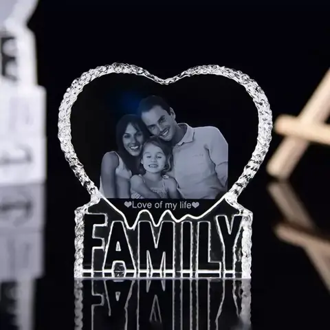 Picture Customized Photo family Heart Crystal Photo Frame For  Wedding Anniversary Christmas Birthday Gift family's Day Souvenir