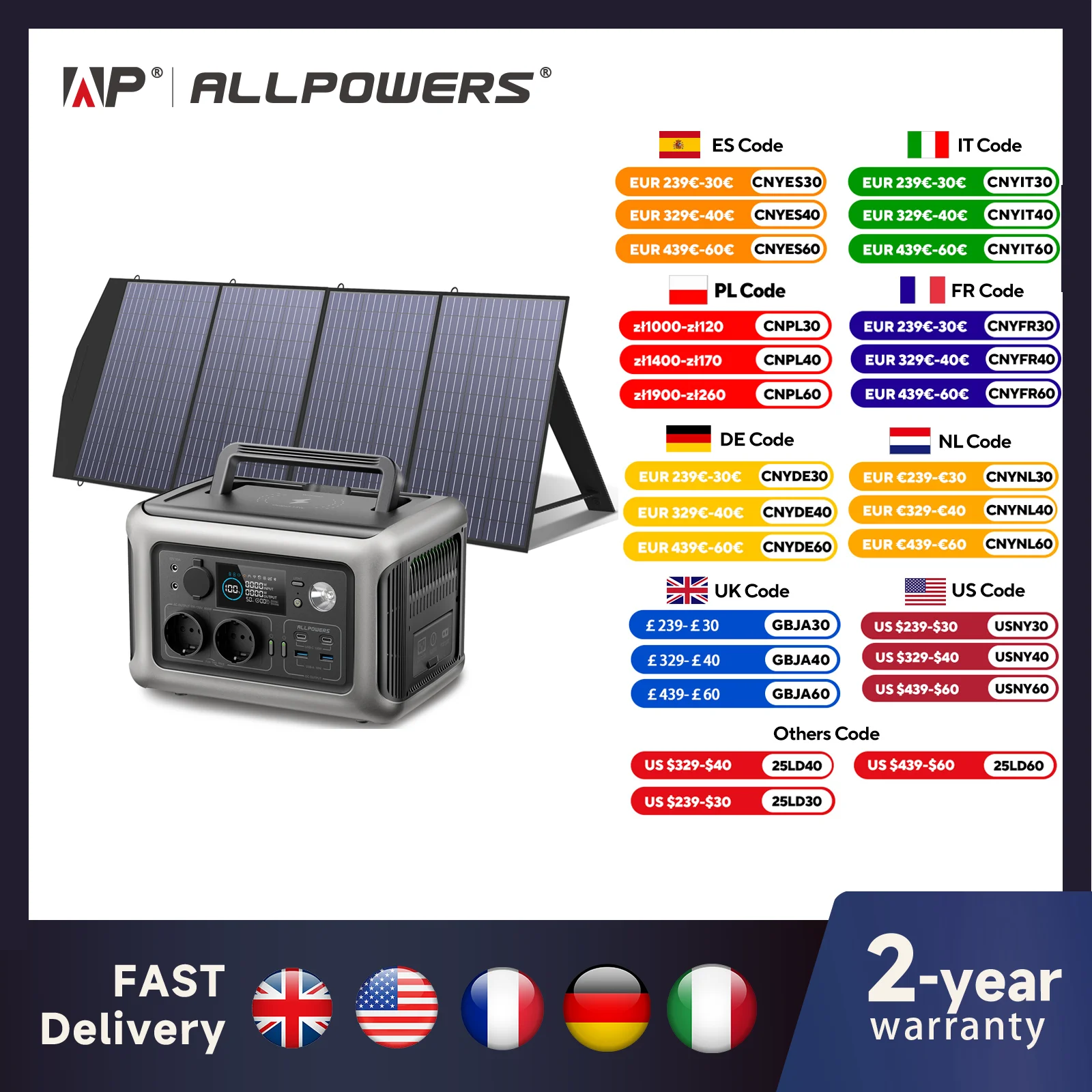 ALLPOWERS R600 Solar Generator with SolarPanel (Optional), 600W 299Wh LiFePO4 Portable Power Station with Solar Charger for Camp