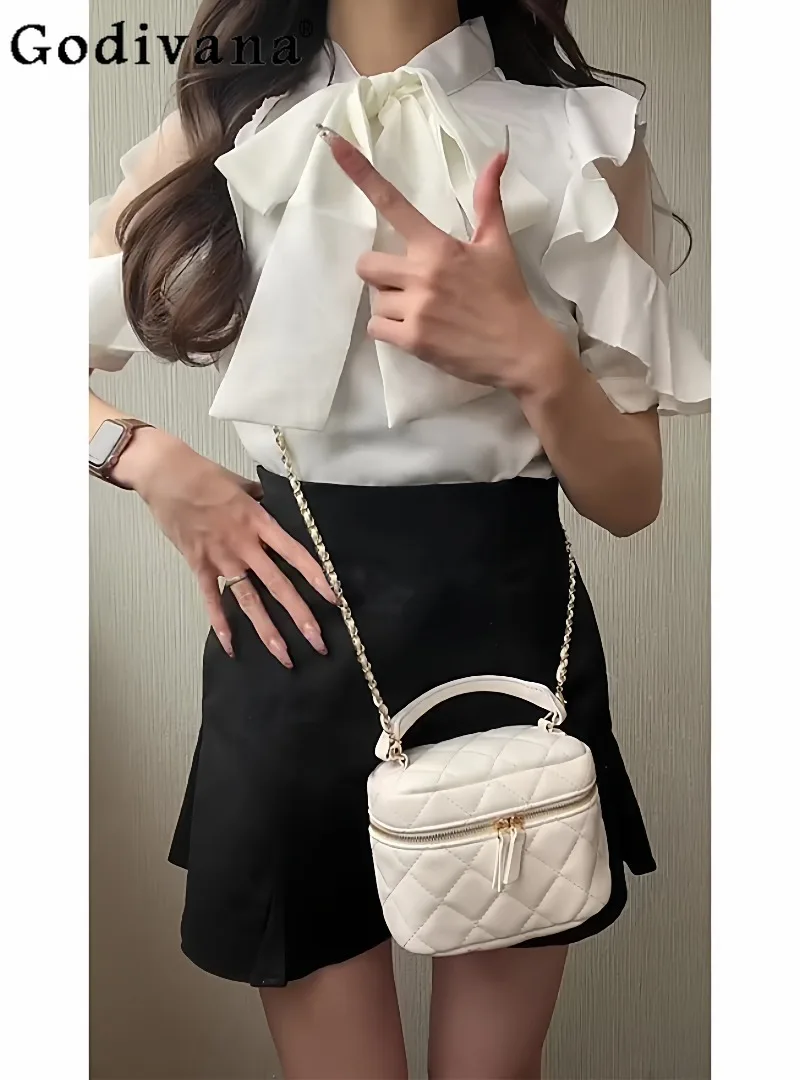 

Japanese Sweet and Cute Girl Bow Lace-up Solid Color Off-the-shoulder Shirt 2026 New Daily Commuter Casual Versatile Top