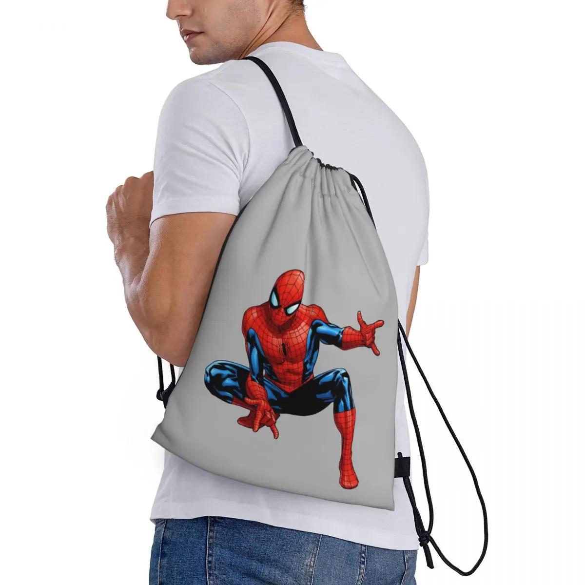 مخصص الرجل العنكبوت الكرتون خارقة الرباط على ظهره حقيبة رياضية للرجال النساء التدريب على الظهر #3