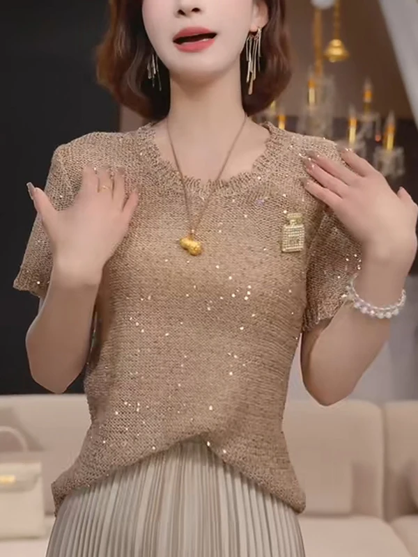 

Gtuq2025 Новинка: Легкая, универсальная, элегантная, изысканная трикотажная футболка с коротким рукавом для лета