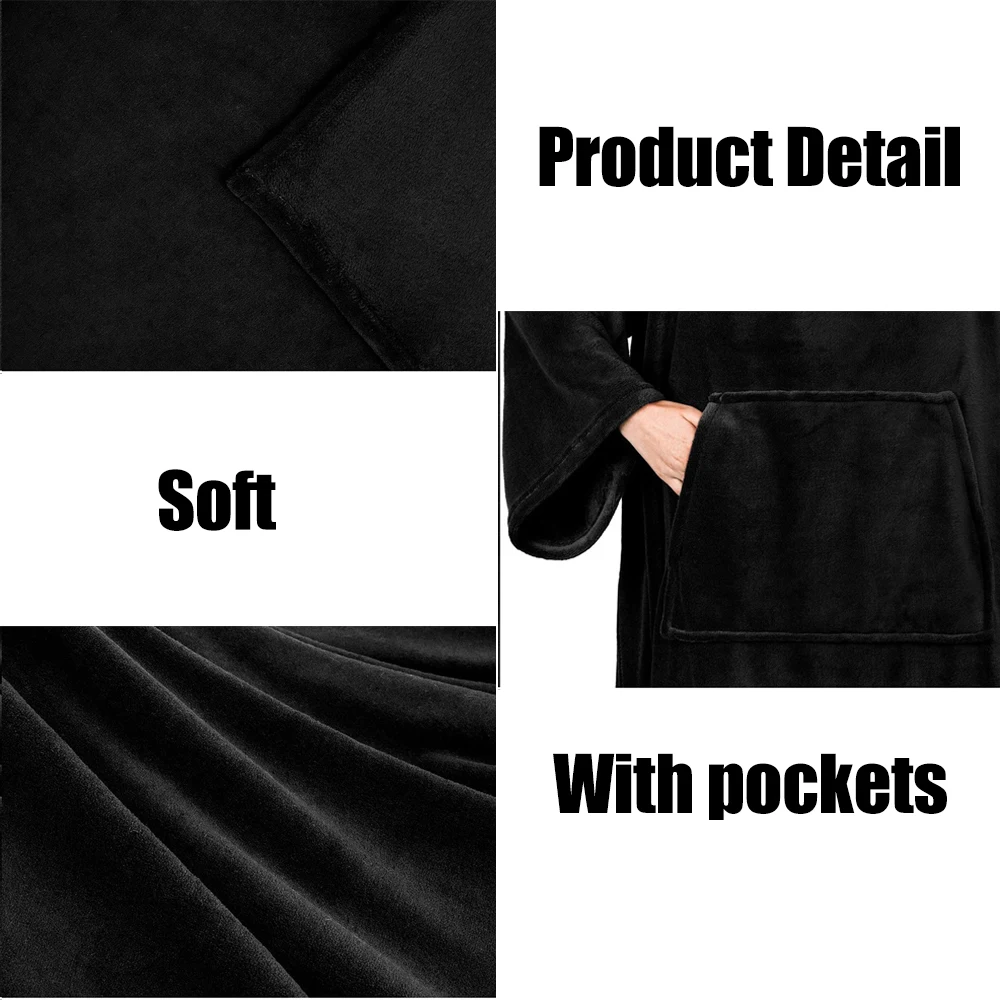 1PC Wearable Adult Blanket Large Pocket Multifunctional Lazy Sleeve Blankets Antistatic Flannel Blankets TV Sofa Blanket Throw