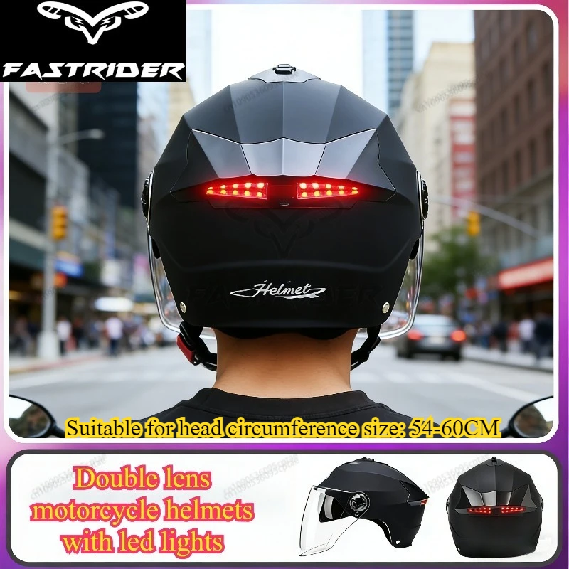 

Motorcycle Helmets With Led Lights Moped Helmet Electric Scooter for Men Women With Double Visor Rechargeable Bicycle Light Bike