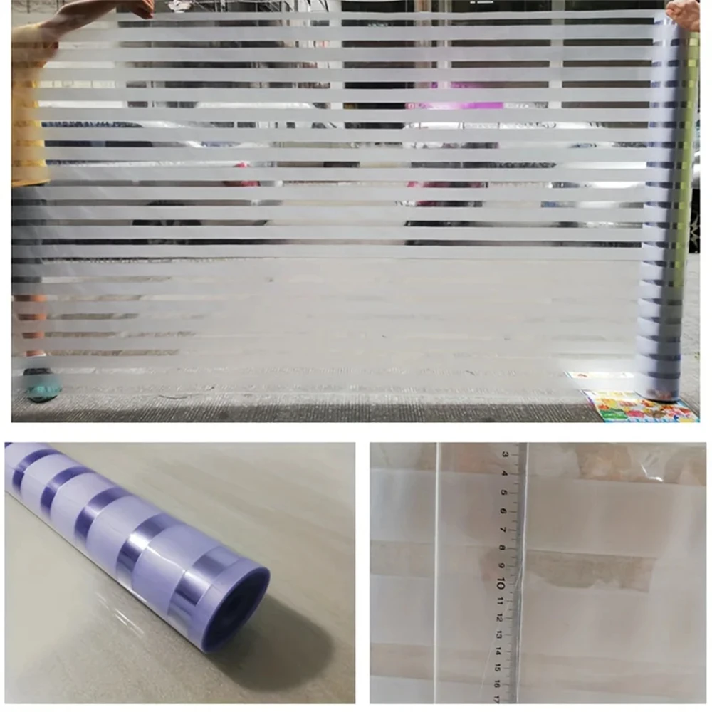 Window Privacy Film, Stripe Frosted Glass Window Film Non-Adhesive Privacy Window Film Window Blinds Window Vinyl Static Cling