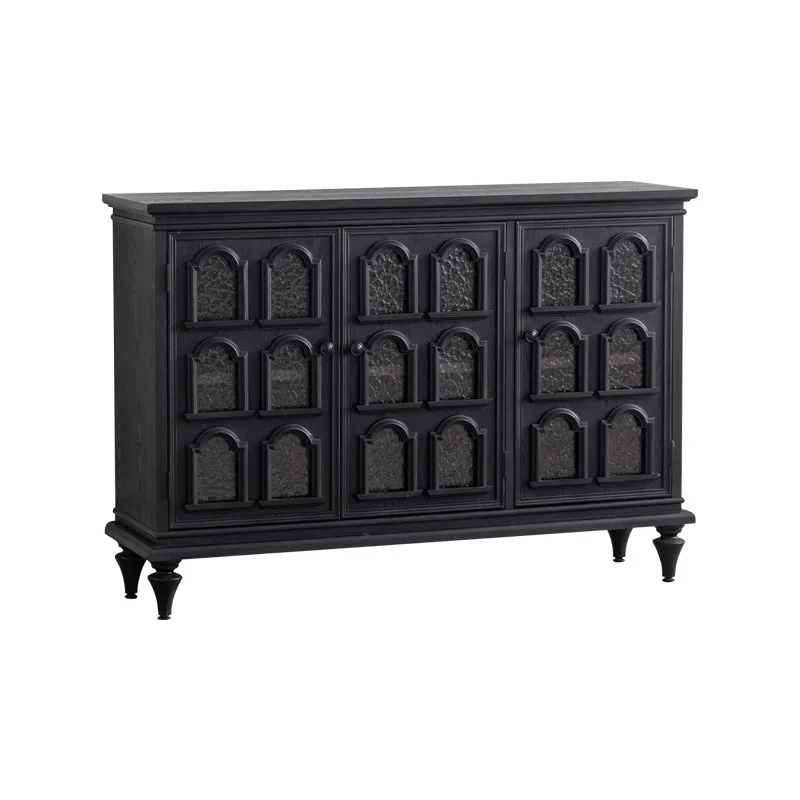 

European court style, corridor ultra-thin black aisle cabinet, French storage side cabinet small apartment