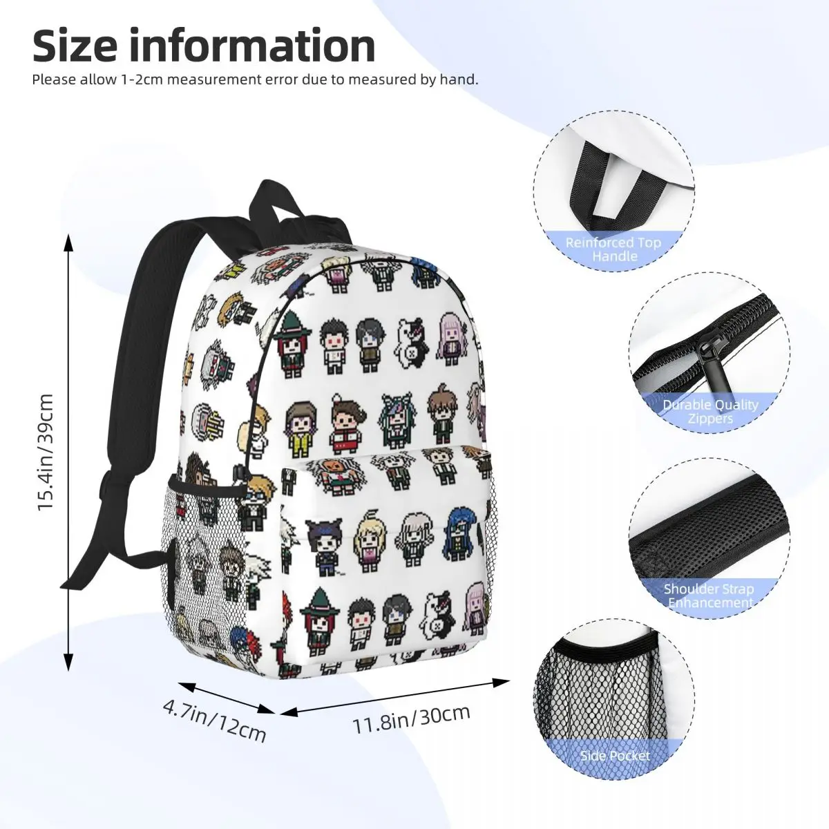 DanganRonpa Sprites Backpacks Boys Girls Bookbag Fashion Children School Bags Travel Rucksack Shoulder Bag Large Capacity