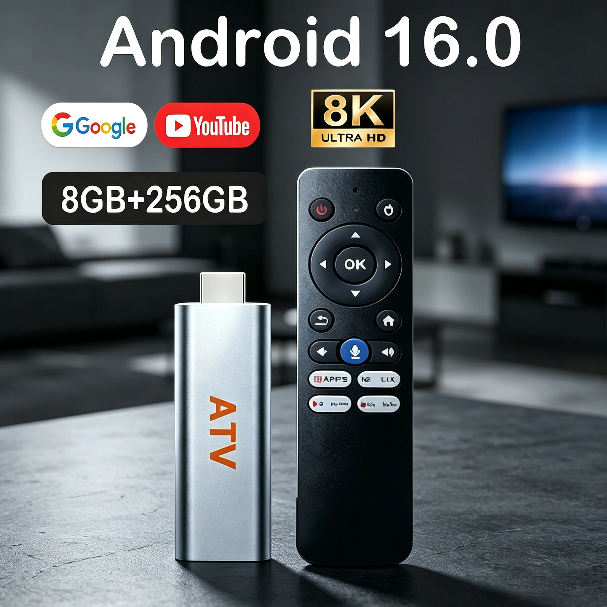 Android 16 TV Stick ATV Allwinner H313 Bluetooth 6.0 WiFi 8K Video YouTube Global Streaming Google Assistant Smart Media Player