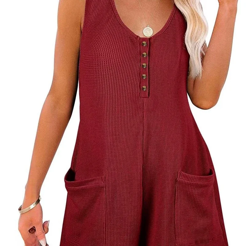 

Casual Summer Onesie Shorts Women's Loose Fit Sleeveless High Waist Button down plus Size Fat MM Street Style Straight Leg
