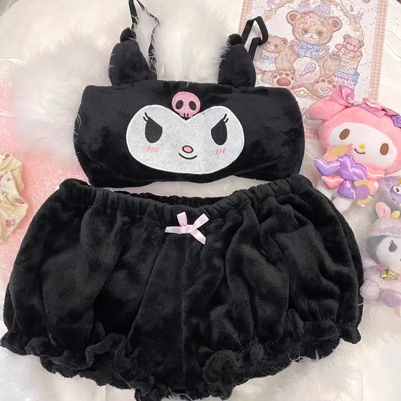 Kawaii Sanrios Pajama Set Lingerie Bra Sexy Loungewear Anime Kuromi My Melody Cinnamoroll Cute Cartoon Birthday Gift