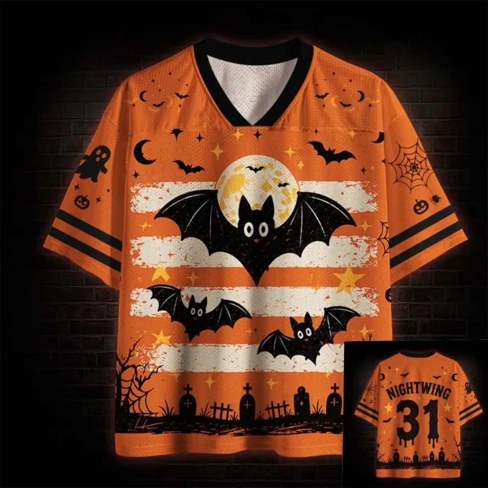 Goth Style 3D Print Men Women Quick-Dry Sports VNeck Loose TShirt Retro Witch Bat Pattern Party Festival Occasion Parental Cloth