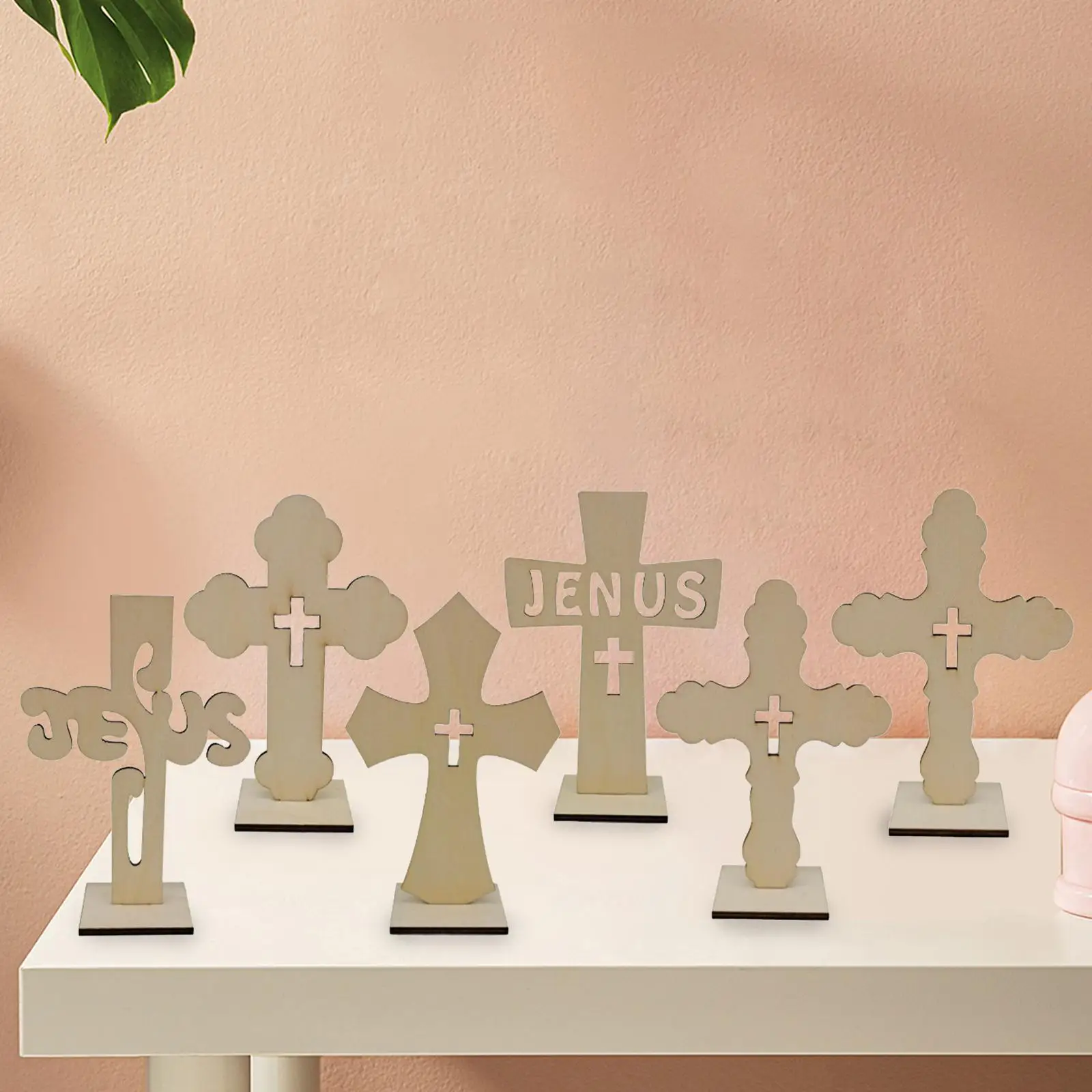 6Pcs Standing Wooden Cross Baptism Decoration Standing Cross Cabinet Catholic