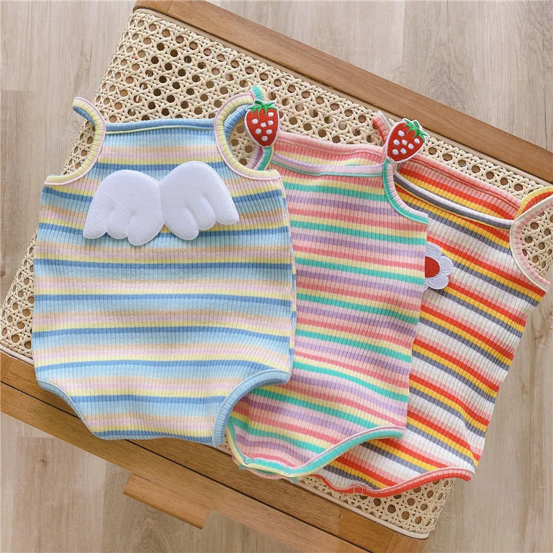 Newborn Striped Romper Baby Girls Candy Color Bodysuit Infant Sling Vest Wearing Summer Clothes New Child Fashion Tops Clothes