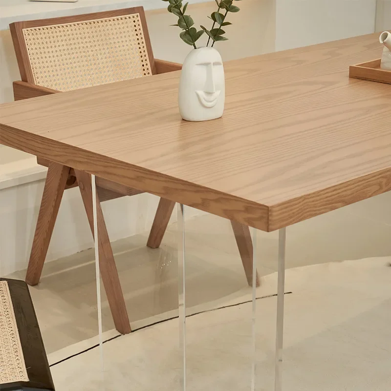 Acrylic Suspended Dining Table Rectangle Pure Solid Wood Thickened Solid Wind Desk Nordic
