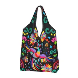 Custom Funny Print Mexican Floral Flower Textile Shopping Tote Bag Portable Shopper Shoulder Colorful Embroidery Handbag