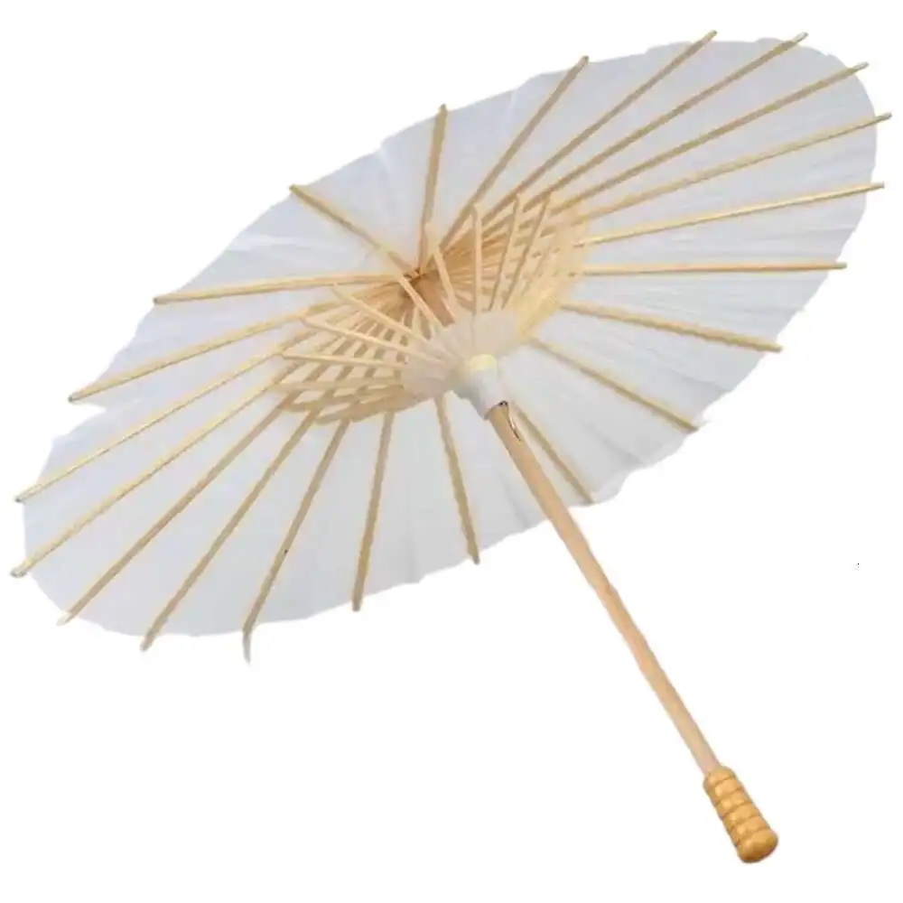 Fans Parasols Wedding Bride Parasols White Paper Umbrella Wooden Handle Japanese Chinese Craft 60cm Diameter Umbrellas Paraguas