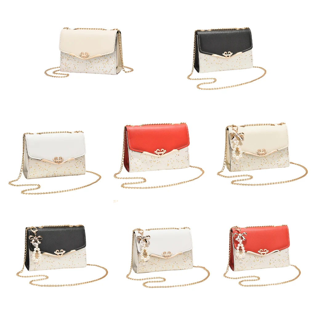 

Women Messenger Bag Sequins Fashion PU Chain Strap Handbag Mobile Phone Coins Lipstick Crossbody Bags Beige Type 2