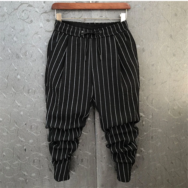 

Summer Casual Men's Harem Pants Fashion Print Striped Pants Loose Streetwear Men Korean Trouser