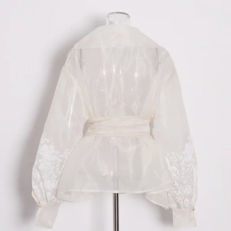 Fashionable 2024 Spring New Clothes Sexy Suit Collar Slim-fit Shirts Long Sleeve Lace-up Waist-tight Slimming Women's Tops