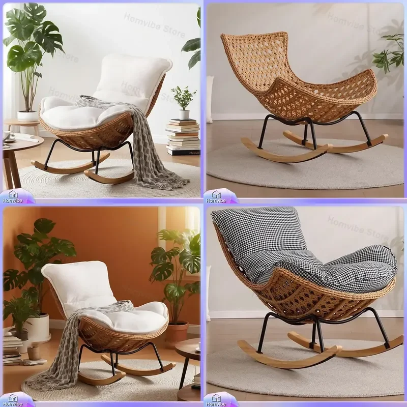 Outdoor Rattan Rocking Chair Balcony Lounge Sofa Wicker Lobster Seat Living Room Furniture Summer Winter Dual Use Home Decor