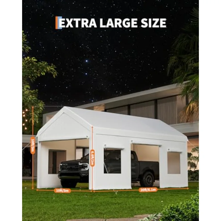 10 x 20 Feet Carport Clearance, Heavy Duty Carport Canopy with Roll Up and Down Mesh Window, Outdoor Portable Garage with Remov
