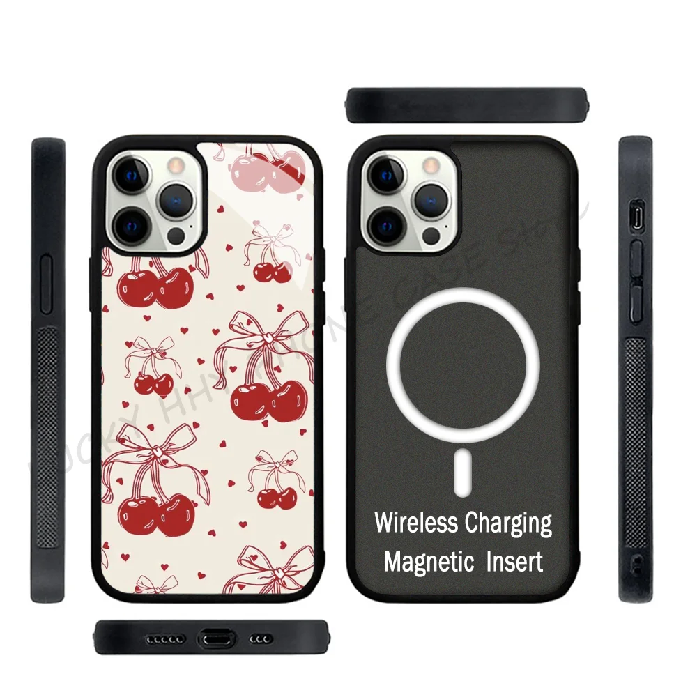 

Cherry Bow Phone Case Strong Magnetic For IPhone 15 14 13 Pro Max 11 12 Mini Alex Mirror For Magsafe Wireless Charging Cover