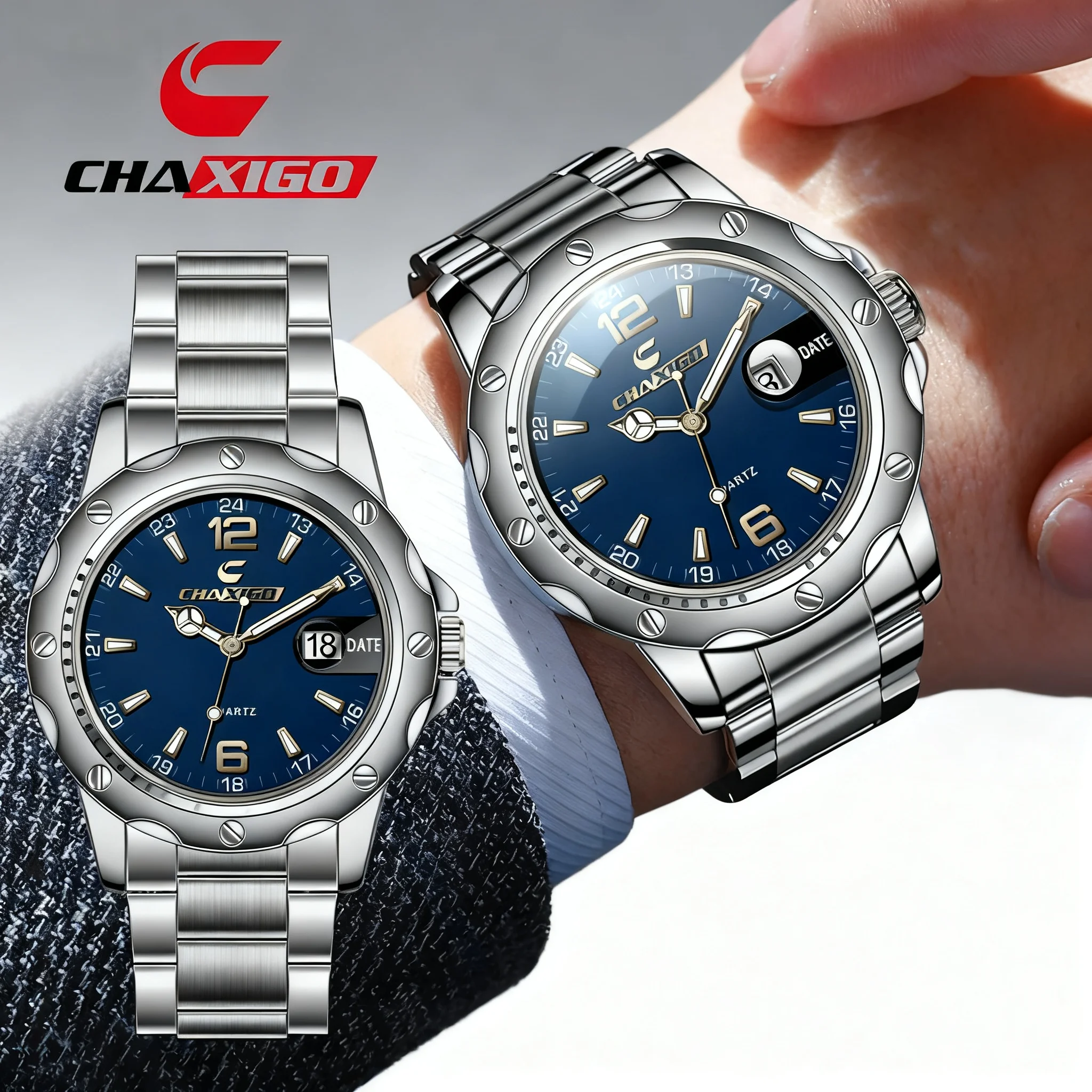 

CHAXIGO Men's Fashion Casual Stainless Steel Watch with Luminous Hands and 3ATM Water Resistance