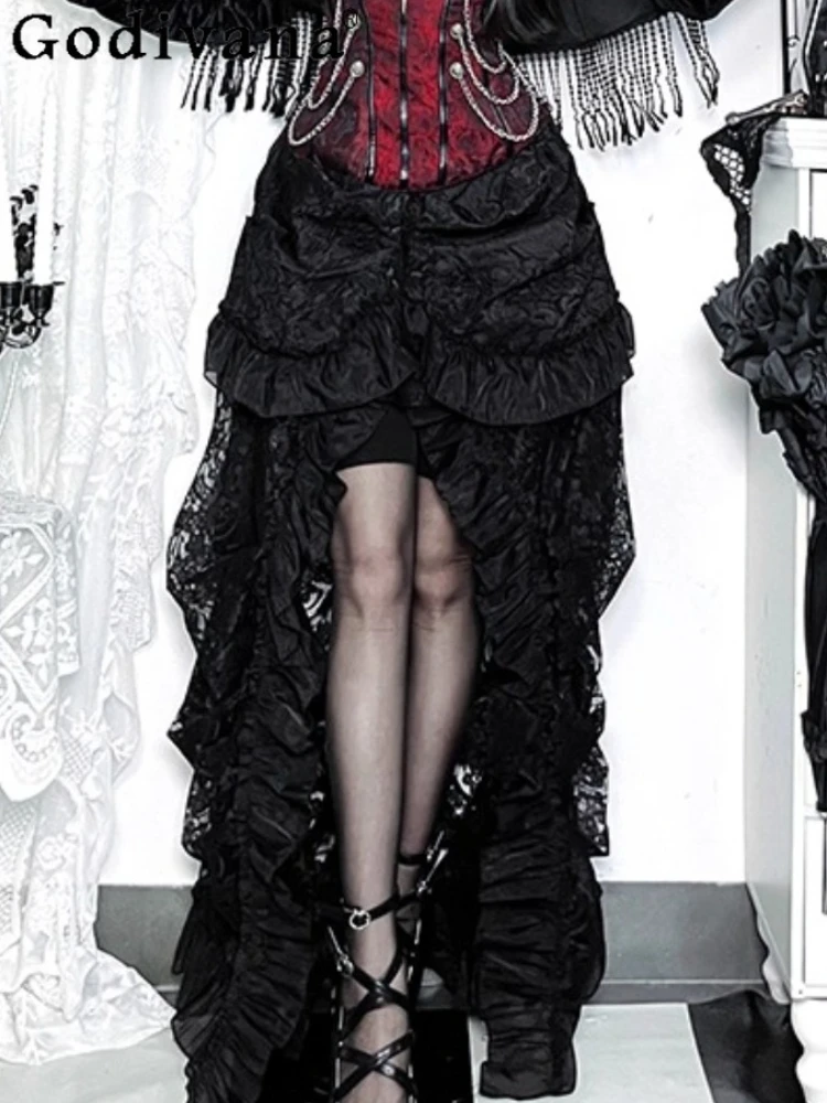 

Halloween Gothic Dark High Waist Irregular Witch Cos Skirt Bat Sleeve Witch Blouse Personalized Girl Red Chain Strapless Top