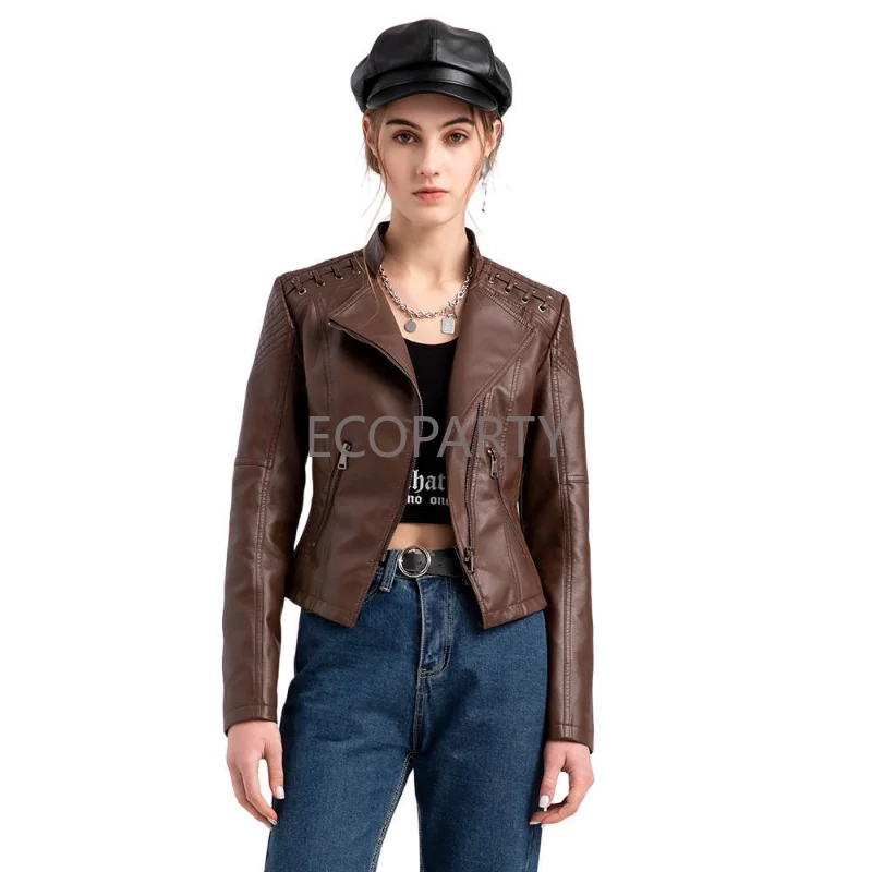 2023 europäische neue Frühjahr und Herbst Damen Ledermantel Damen kurze Jacke Slim Fit dünne Ledermantel Damen Motorrad bekleidung