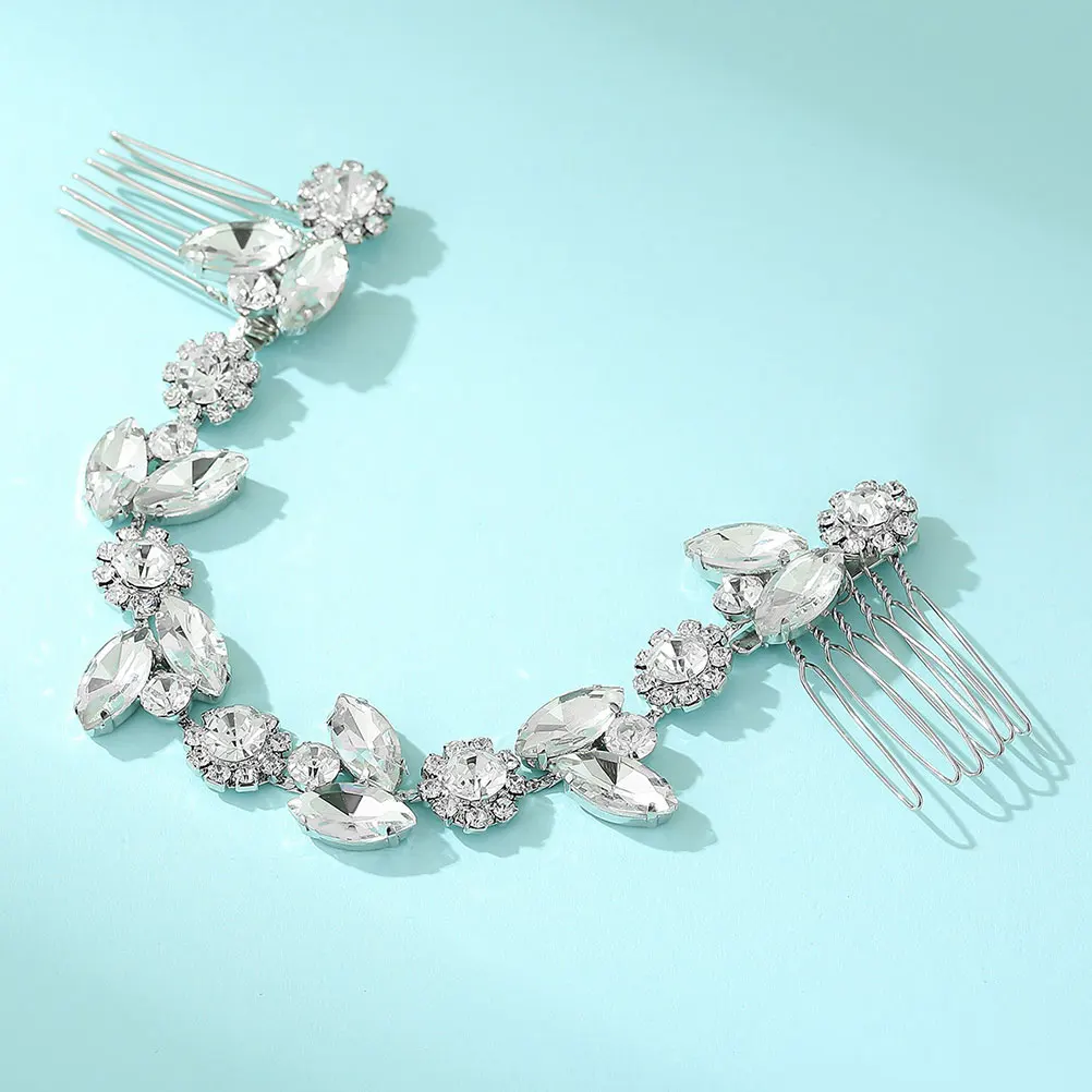 

Sparkly Rhinestone Hair Chain Clip Elegant Bridal Comb Wedding Fancy Hair Accessories Women Silver Decorative Style Clip For