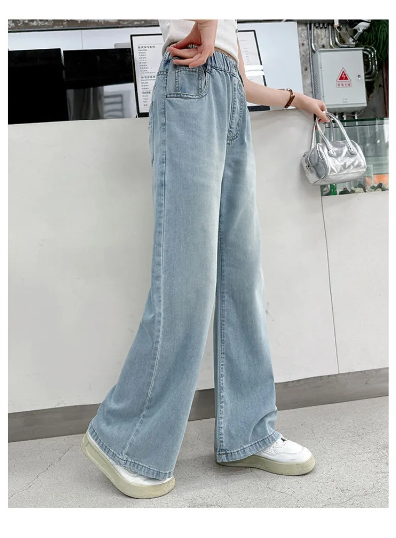OLEKID Frühlings-Jeans für Mädchen mit Taschen, Kinder-Denim-Hose mit lockerem, elastischem Bund, 4-14 Jahre, Mädchenhose, Babyhose – Detail 8