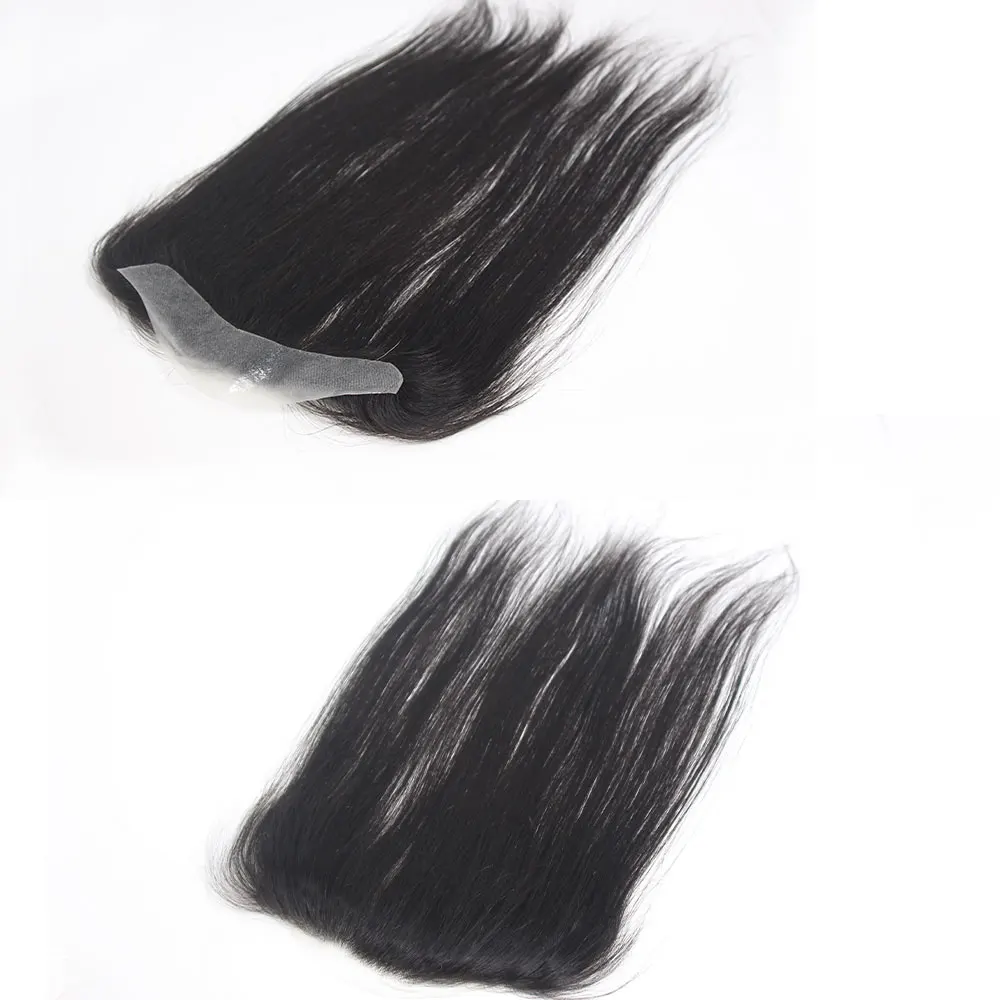 Frontal Hairpiece for Women Men 13'' Long Human Hair Natural Black Hairline Loss Straight Toppers  0.78