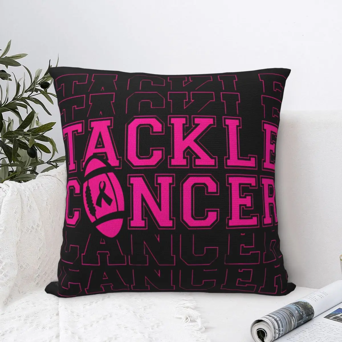 Tackle Football Pink Ribbon Breast Cancer Awareness Pillowcase Polyester Cushion Cover Decoration Throw Pillow Case Cover Home