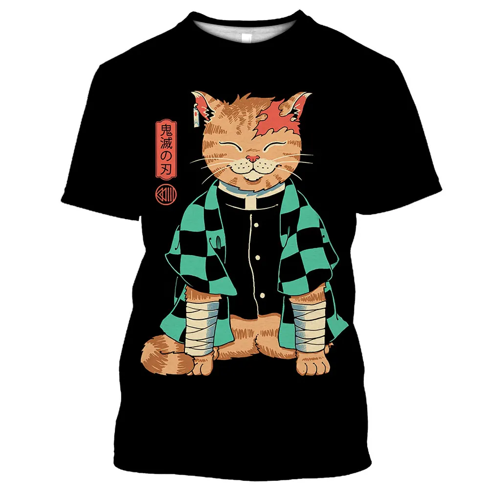 Unisex 2024 Samurai Cat Tattoo Shirt For Men 3d Print Cool Classic Art Shirt For O Neck Tops Tee Vintage Fuuny T-shirt Men Women