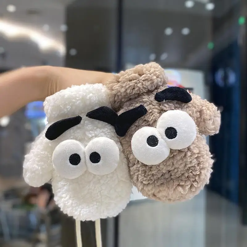 الشتاء الاطفال فروي شنقا الرقبة قفازات الطفل سميكة فو الفراء القفازات الكرتون لطيف الدب أفخم قفازات