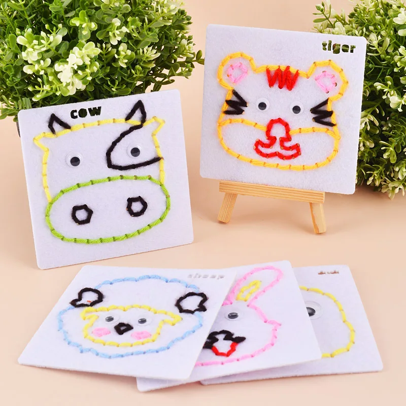 Zestaw do szycia DIY dla dzieci maluch trening motoryki małej zabawki do gwintowania Cute Cartoon włóknina rzemiosło artystyczne Montessori tablice sensoryczne