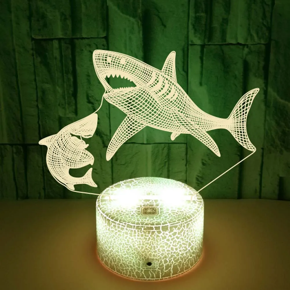 Acrylic Shark Lamp7 Color Changing 3D Illusion LED Night Light Kids Slee Lights Gift Bedroom Decoration Bedside USB Table Lamps