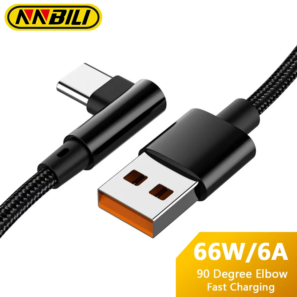 NNBILI 6A USB Typ C Kabel 90 Grad Für OPPO 66 W Schnelle Ladekabel Für Honor Huawei Oneplus Realme USB Micro Ladegerät Daten Draht