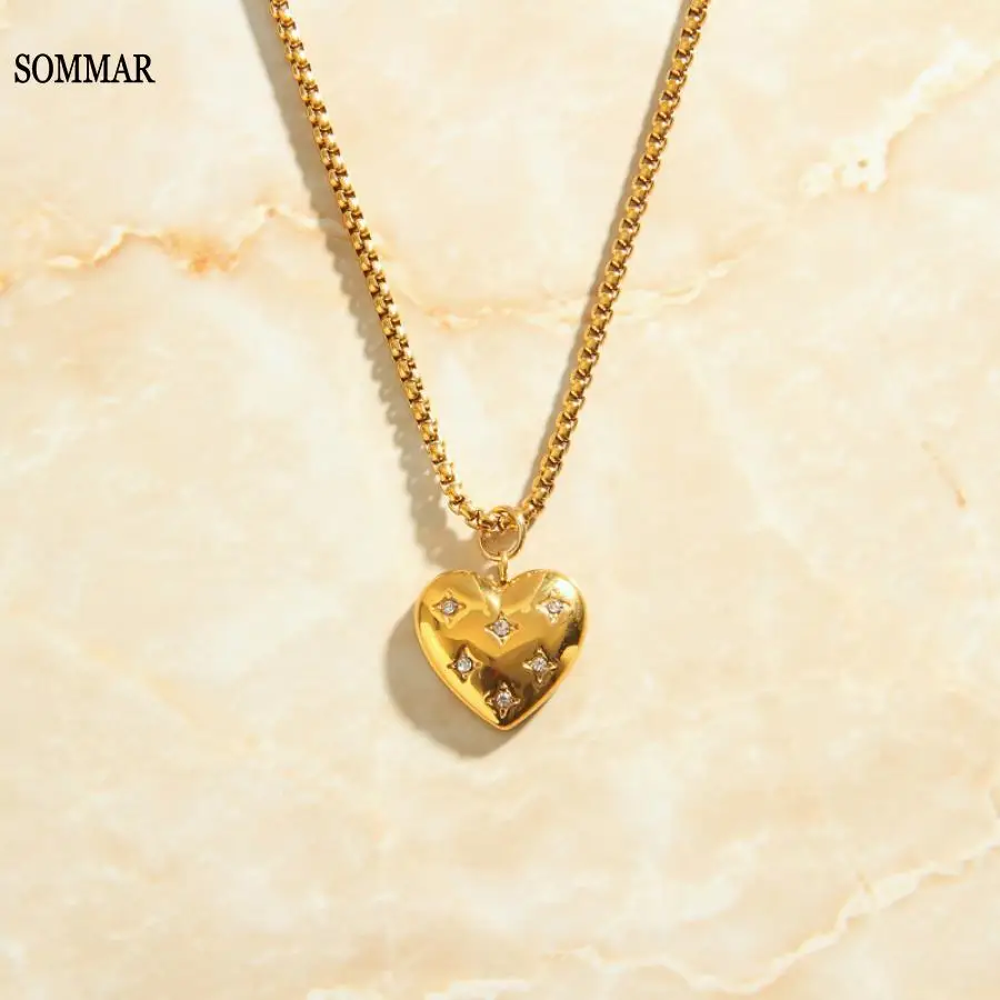 SOMMAR Hot 2022 Gold color Goddess necklaces & pendants peach heart zircon pendant multi-layer necklaces accessories