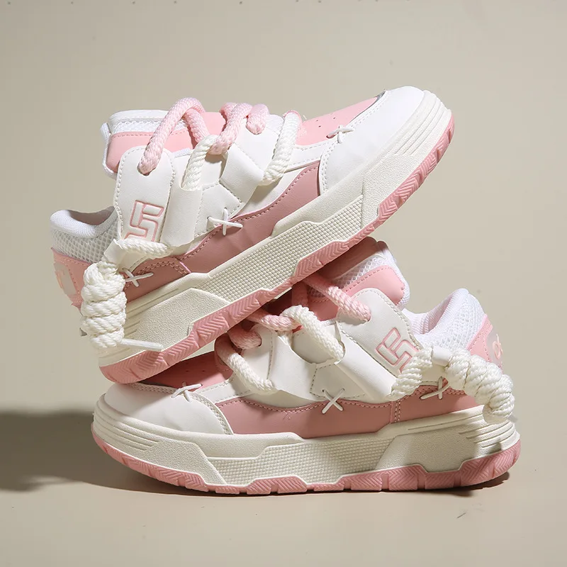 

Unisex Bread-Coloured White Sneakers All-Season Athletic Height-Enhancing Versatile Casual Chunky-Soled Trainers