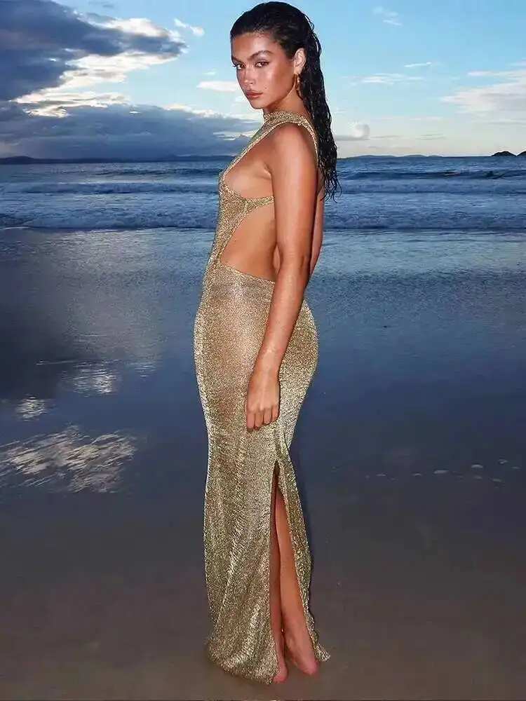 Sparkle Glittar Slim Bodycon Elegant Women Maxi Long 2025 Summer Dress Perspective Backless Nightclub Sexy Party Dresses N3UN