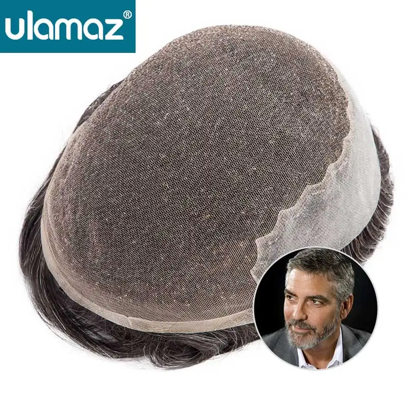 

Q6 Hair System For Man Bleach Knots Lace Front Men's Capillary Prosthesis Lace PU Toupee Male Wig Hair Prosthesis Man Human Hair