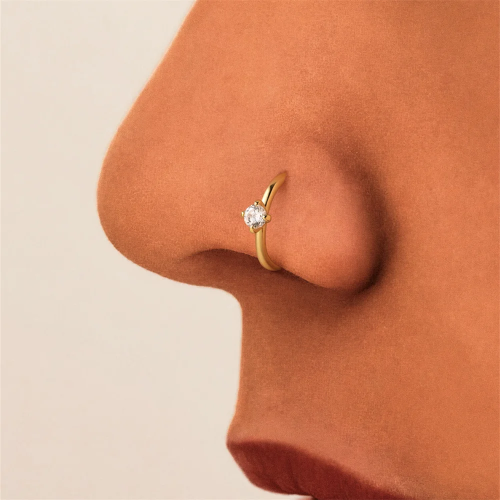 KOJ 1PC S925 Sterling Silver Moissanite Flower Sun Heart Clicker Ring Nose Septum Cartilage Piercing Hoop Fine Jewelry Gift