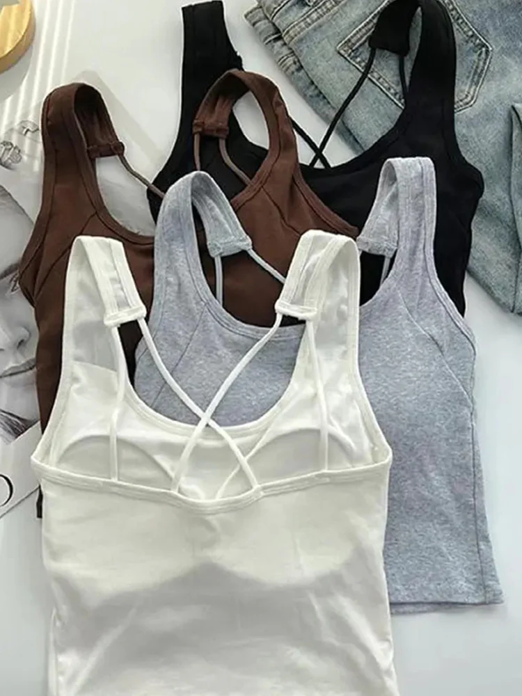 Gray Pure Desire Small Strap Vest Women's Inner Wear with Chest Pad Base Beautiful Back Bra Integrated Tube Top Summer Outdoo...