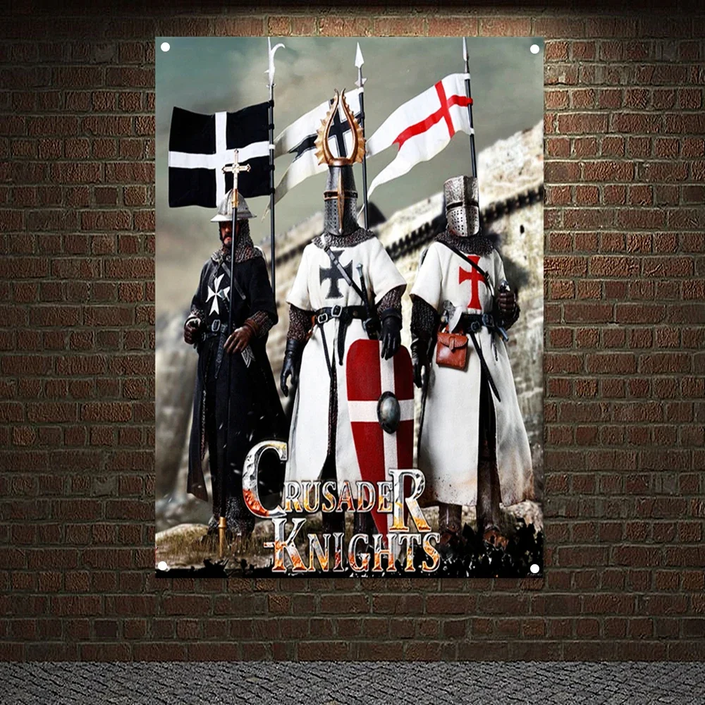 

Knights Templar Battle Flag Banners Ancient Art of War Medieval Warriors Poster Canvas Painting Vintage Wall Hanging Tapestry n7