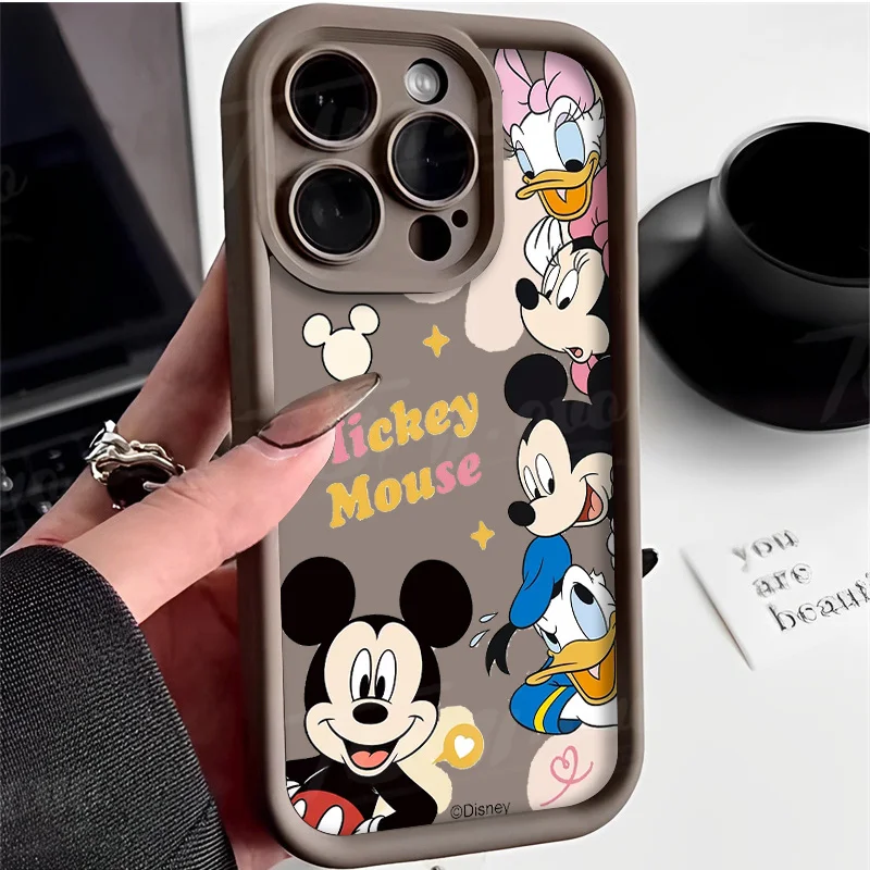 Casing silikon lembut Mickey Minnie Mouse, sarung HP Disney kotak untuk iPhone 14 15 Pro Max 13 12 11 X XS XR 7 8 Plus SE 2020 Matte