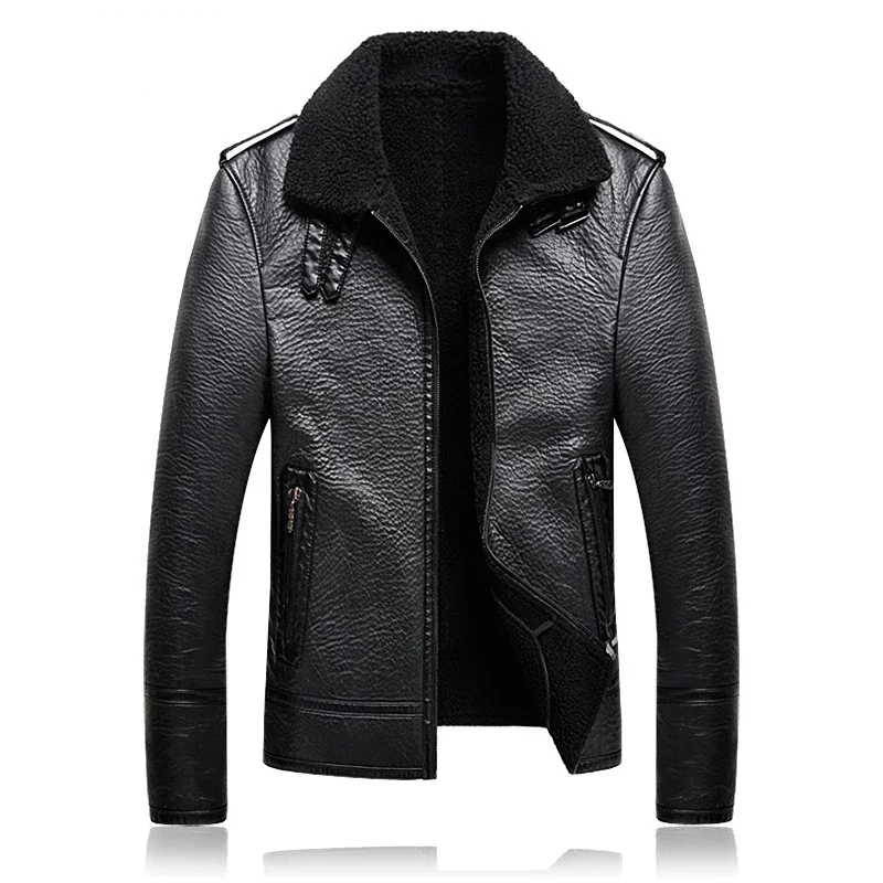 Men Suede Leather Winter Jacket Motorcycle Bike Coat Warm Black Stand Collar Clothing M-5XL Top Quality