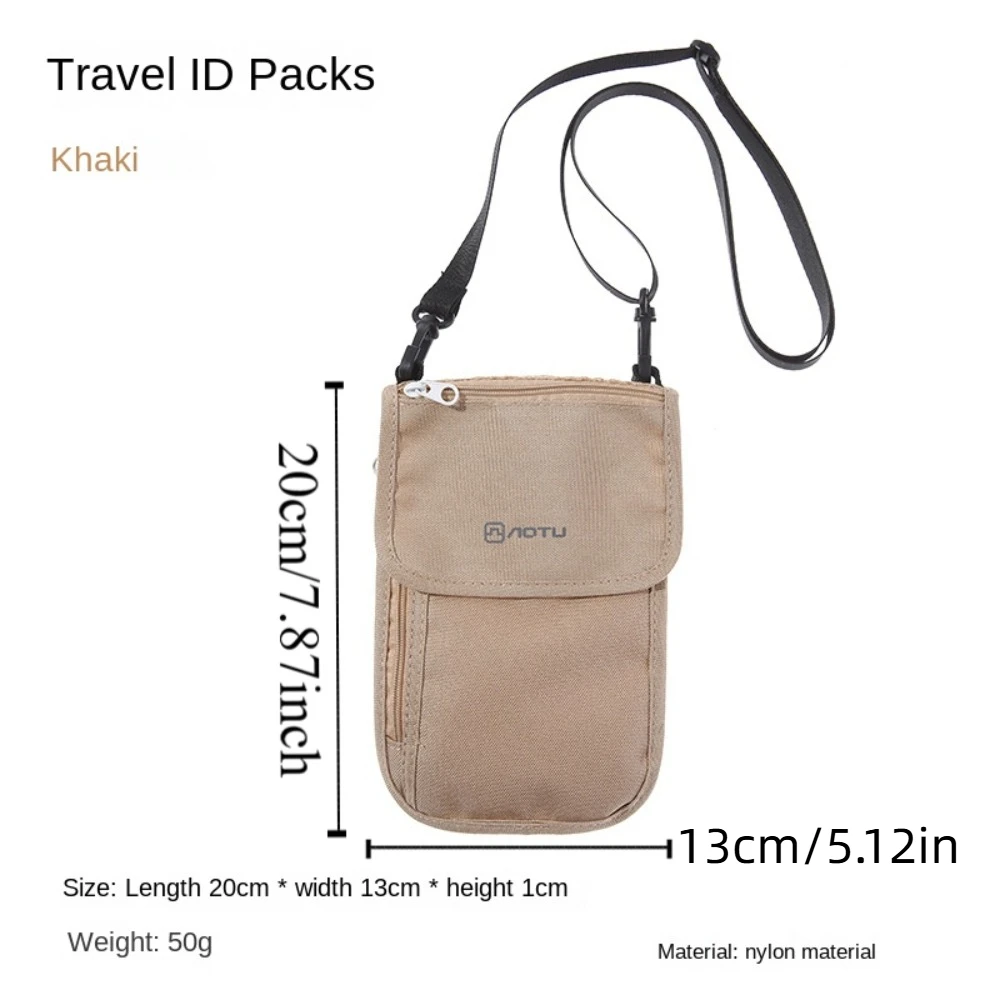 Accesorios de viaje Cartera de viaje Porta billetes de nailon Bolsa de viaje para el cuello Cremallera Caqui Negro Porta pasaporte familiar Tarjeta de crédito