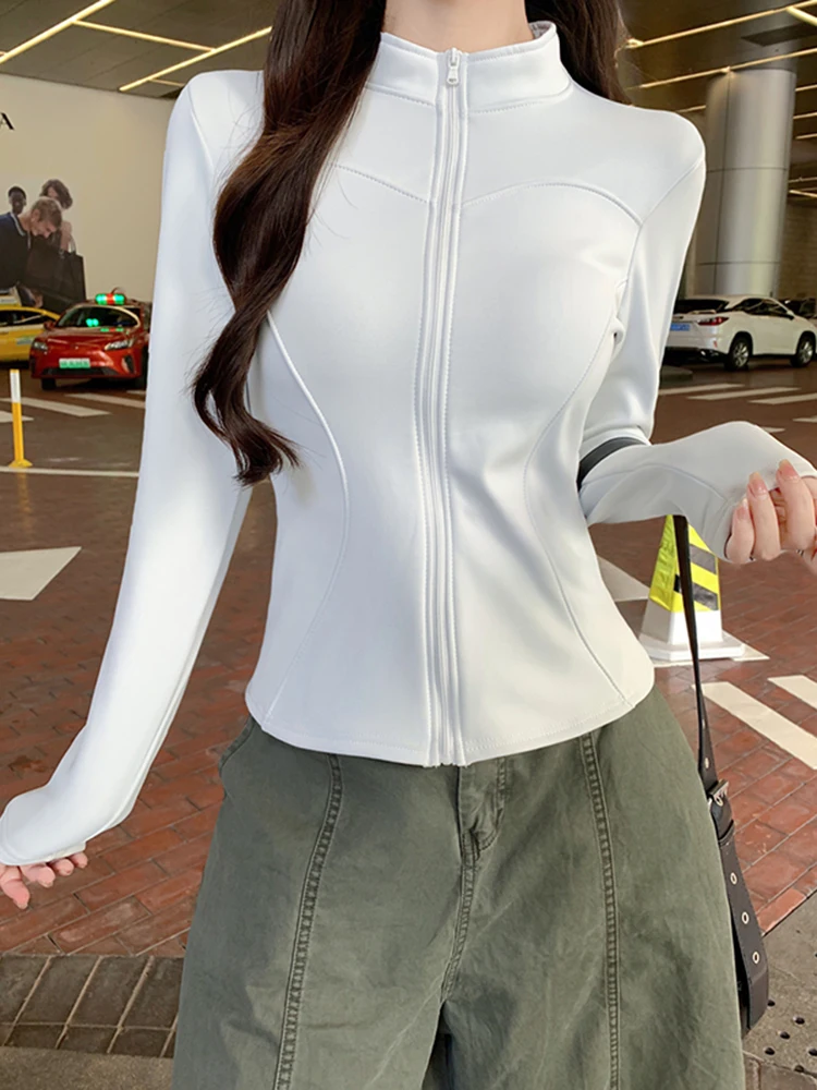 Chaqueta Cortavientos Coreana con Cierre y Cuello Alto para Mujer, Estilo Informal, Ajustada, para Viajar, Versátil, Deportiva